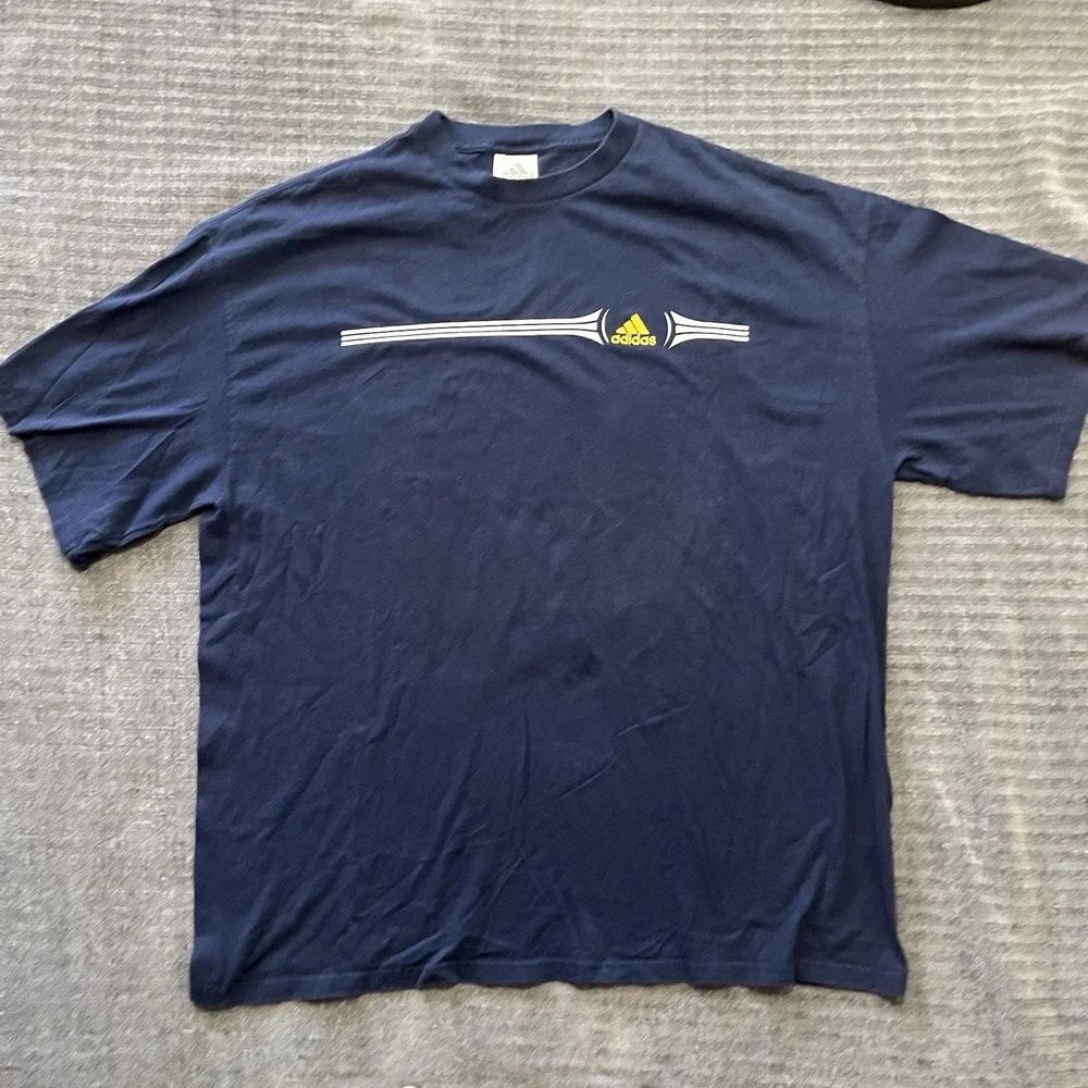 Vintage Adidas Sportswear Athletic Logo Embroidered T-Shirt Mens Xl Navy Y2K
